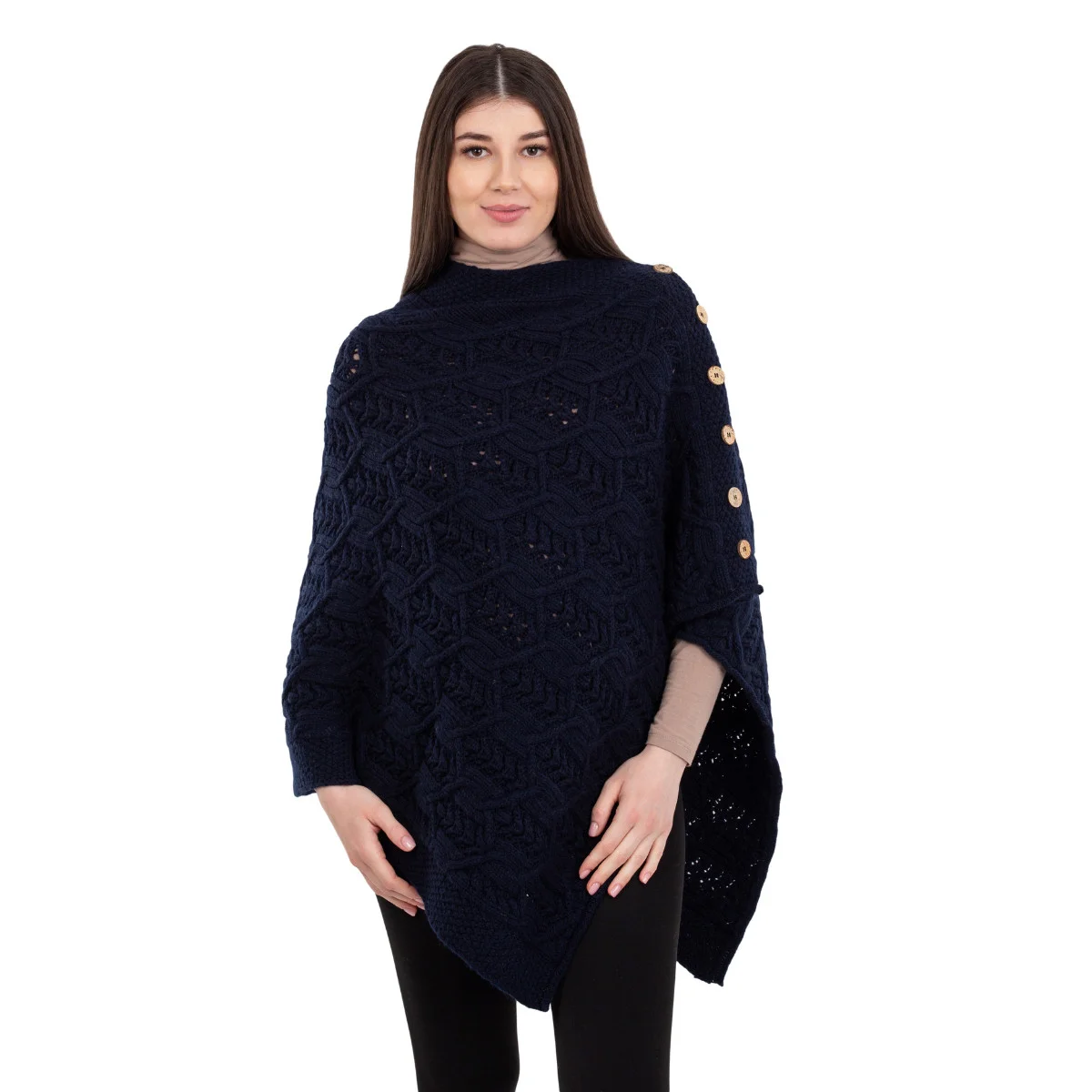 Merino Wool Ladies’ Poncho with Buttons – 100% Irish Merino Knit - Image 3 | Caelmoon