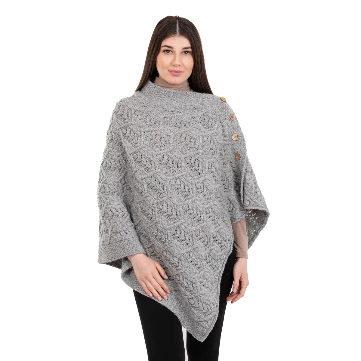 Merino Wool Ladies’ Poncho with Buttons – 100% Irish Merino Knit - Image 4 | Caelmoon