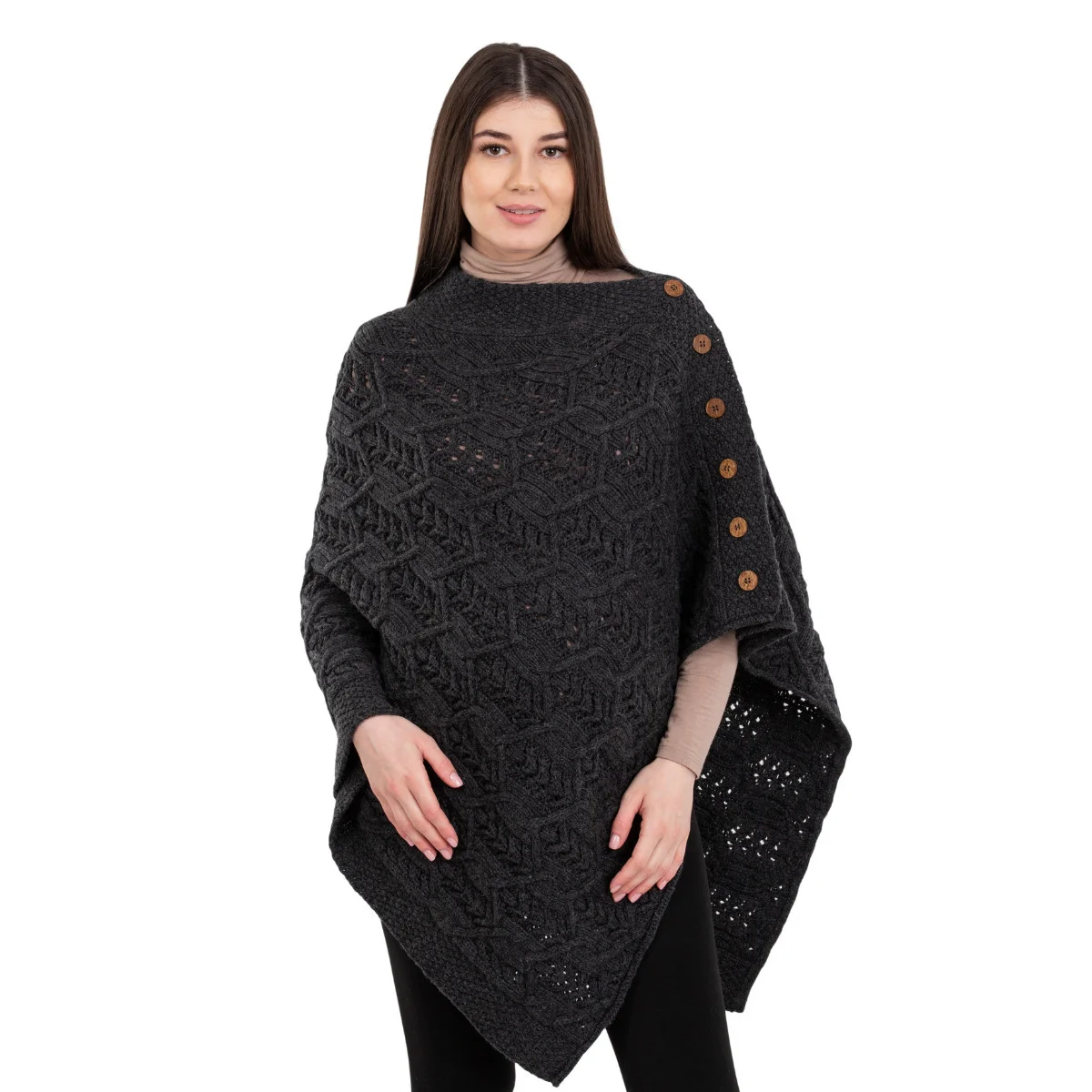 Merino Wool Ladies’ Poncho with Buttons – 100% Irish Merino Knit - Image 22 | Caelmoon