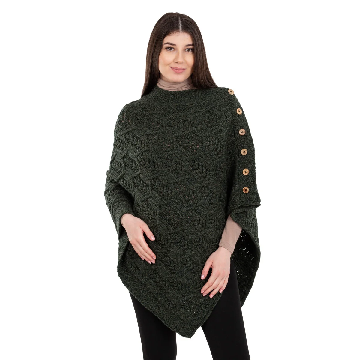 Merino Wool Ladies’ Poncho with Buttons – 100% Irish Merino Knit - Image 24 | Caelmoon