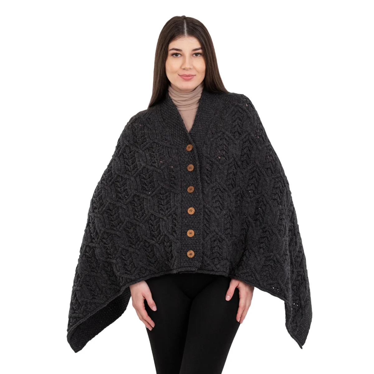 Merino Wool Ladies’ Poncho with Buttons – 100% Irish Merino Knit - Image 25 | Caelmoon