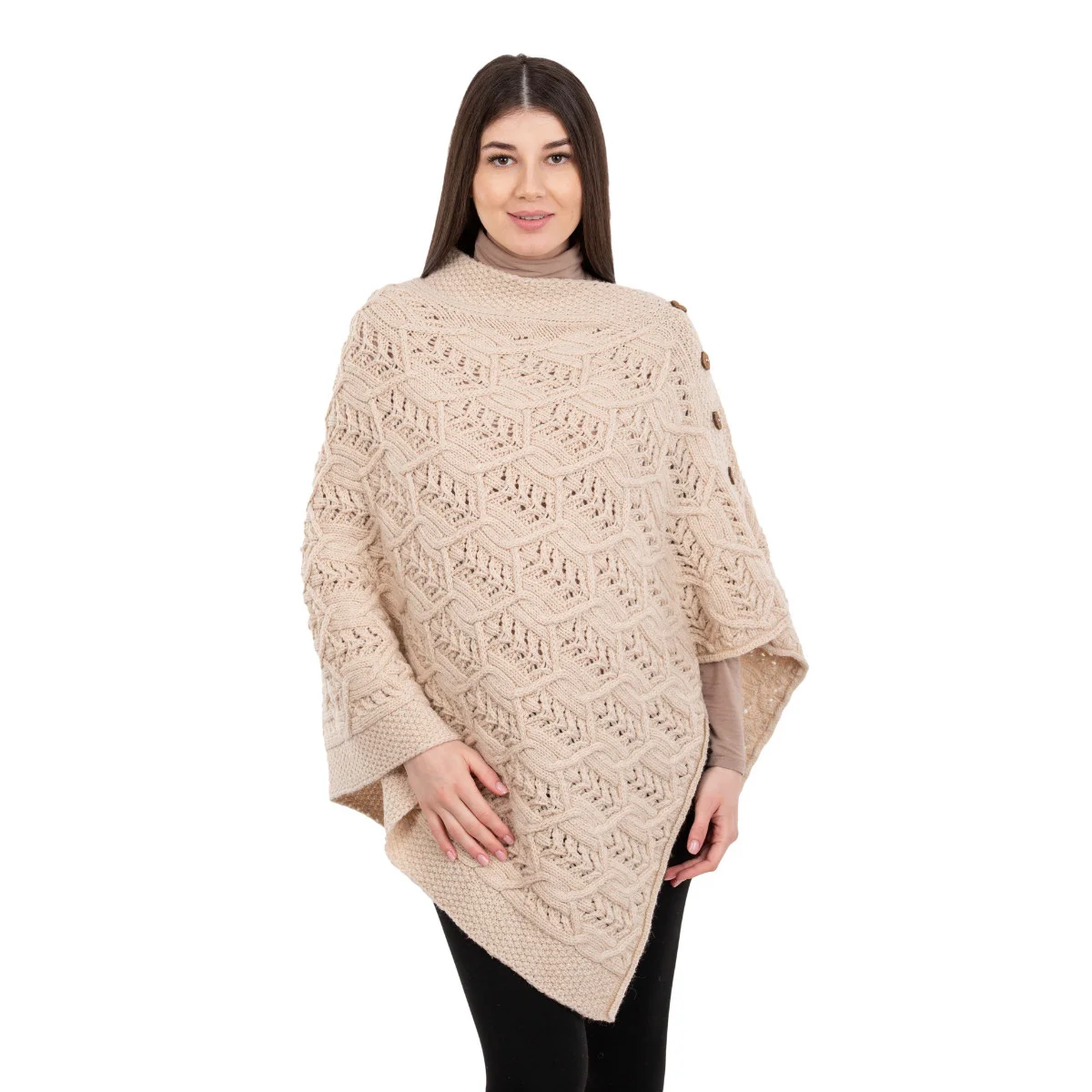 Merino Wool Ladies’ Poncho with Buttons – 100% Irish Merino Knit - Image 27 | Caelmoon