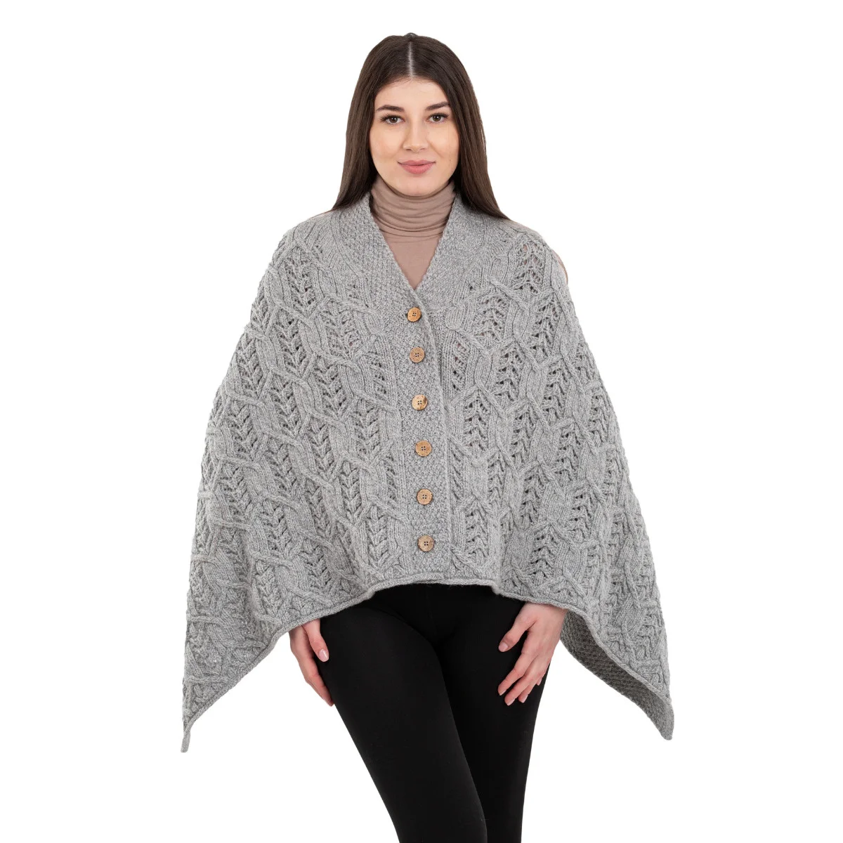 Merino Wool Ladies’ Poncho with Buttons – 100% Irish Merino Knit - Image 28 | Caelmoon