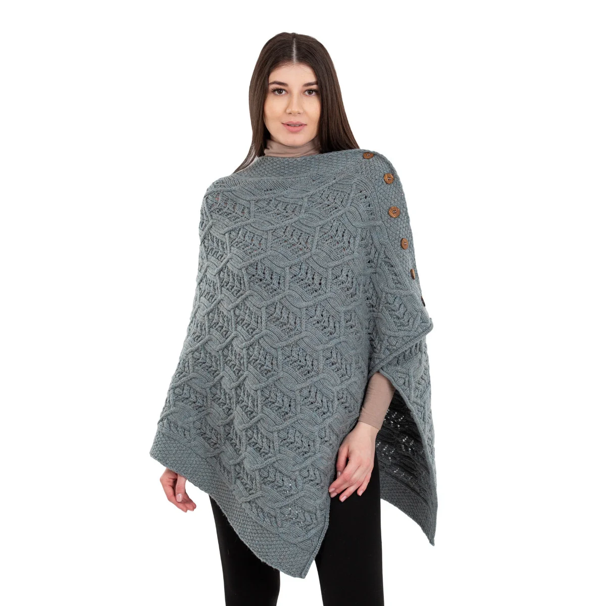 Merino Wool Ladies’ Poncho with Buttons – 100% Irish Merino Knit - Image 29 | Caelmoon