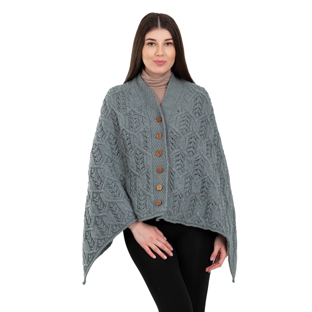 Merino Wool Ladies’ Poncho with Buttons – 100% Irish Merino Knit - Image 30 | Caelmoon