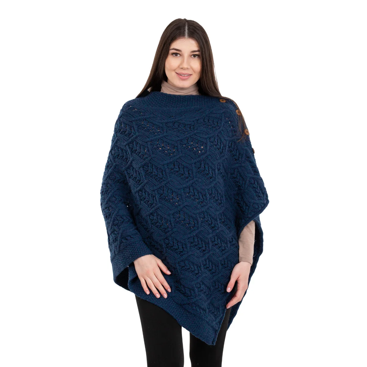 Merino Wool Ladies’ Poncho with Buttons – 100% Irish Merino Knit - Image 32 | Caelmoon