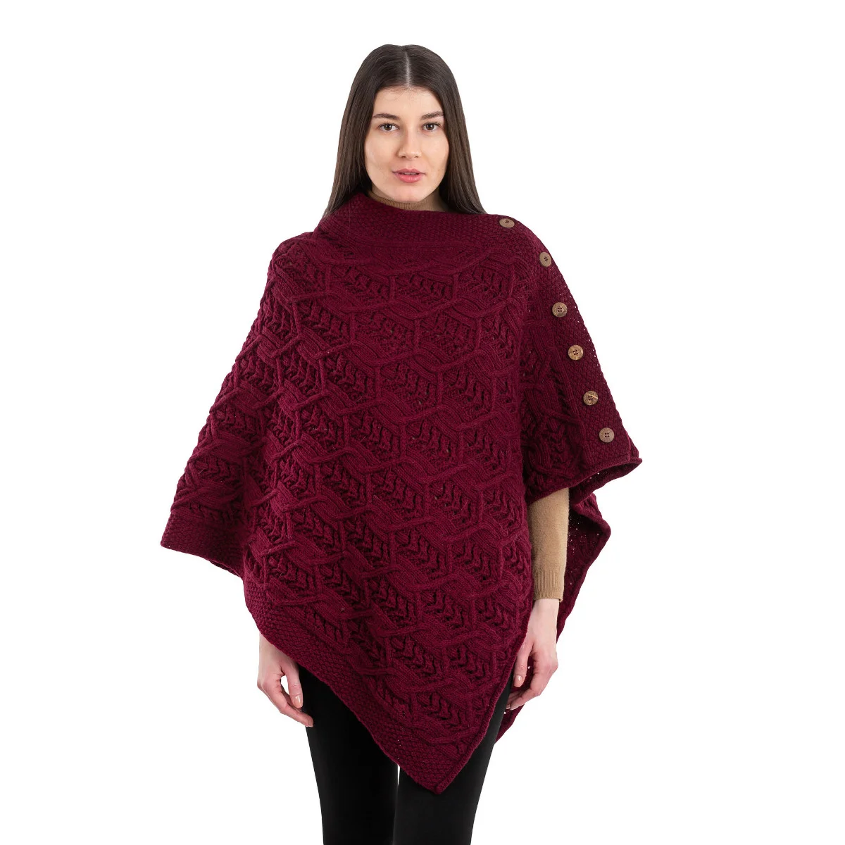 Merino Wool Ladies’ Poncho with Buttons – 100% Irish Merino Knit - Image 34 | Caelmoon