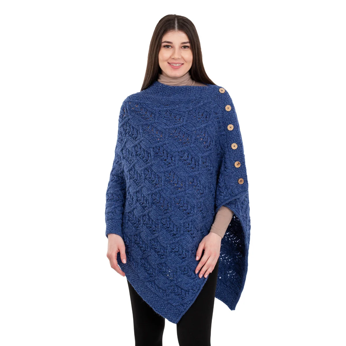 Merino Wool Ladies’ Poncho with Buttons – 100% Irish Merino Knit - Image 35 | Caelmoon