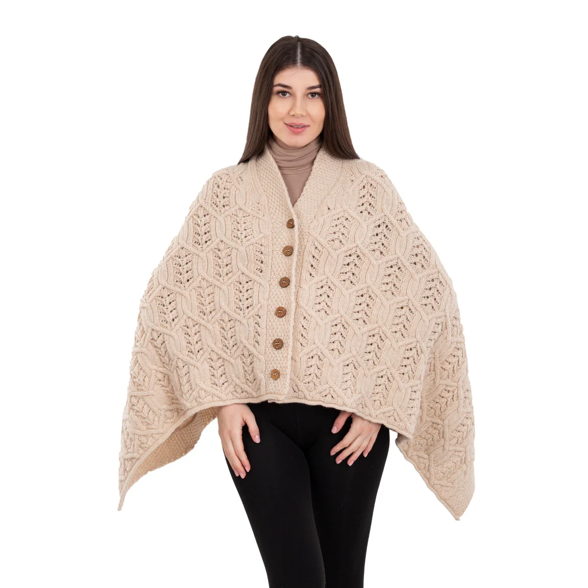 Merino Wool Ladies’ Poncho with Buttons – 100% Irish Merino Knit - Image 39 | Caelmoon