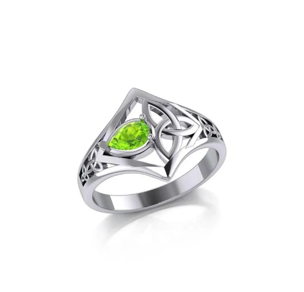 Peridot Gemstone Trinity Knot Engraved Silver Ring – Celtic Symbol Jewelry - Image 3 | Caelmoon