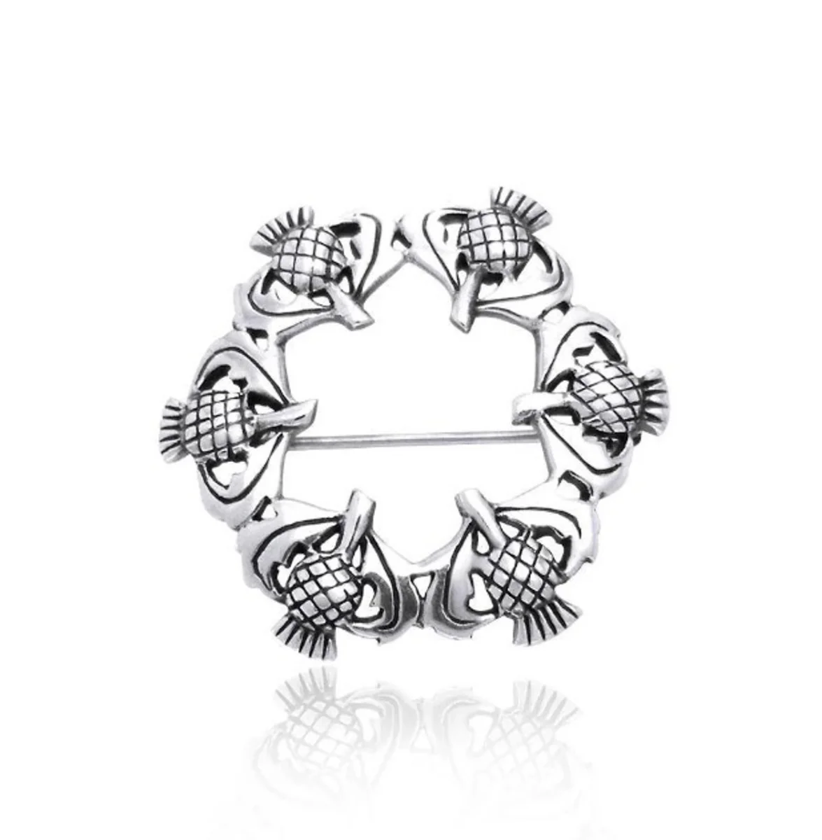Round Scottish Thistle Sterling Silver Pin - Image 3 | Caelmoon
