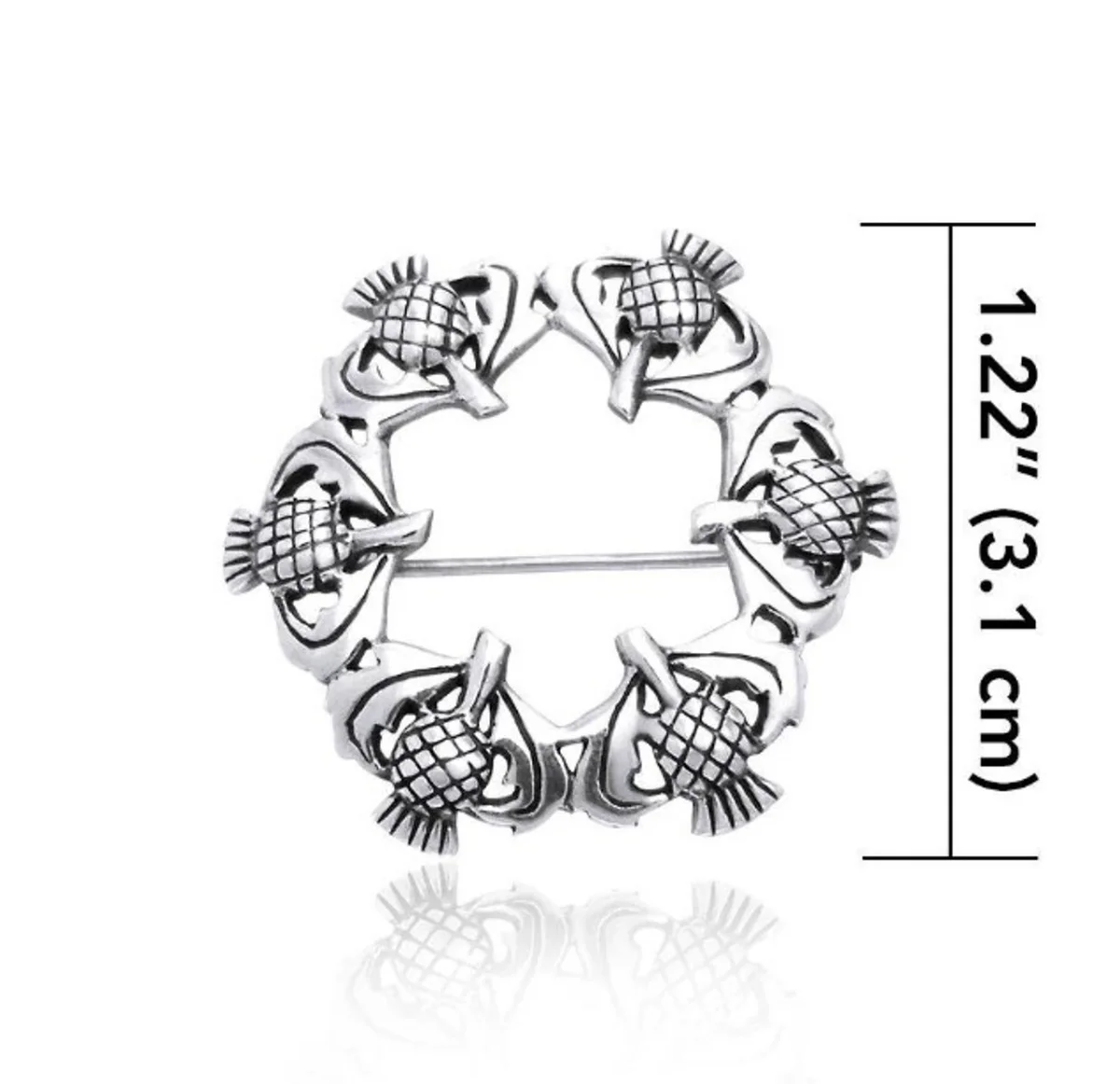 Round Scottish Thistle Sterling Silver Pin - Image 4 | Caelmoon