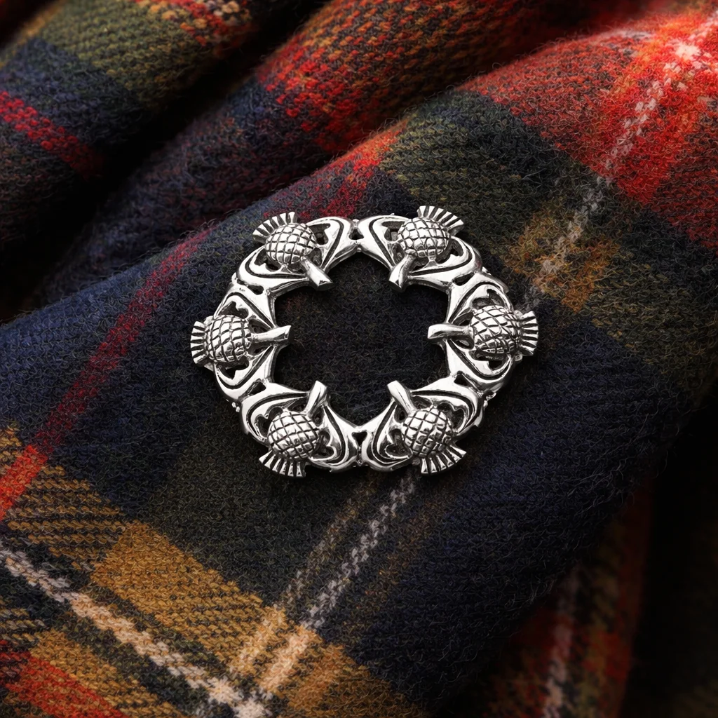 Round Scottish Thistle Sterling Silver Pin - Image 2 | Caelmoon