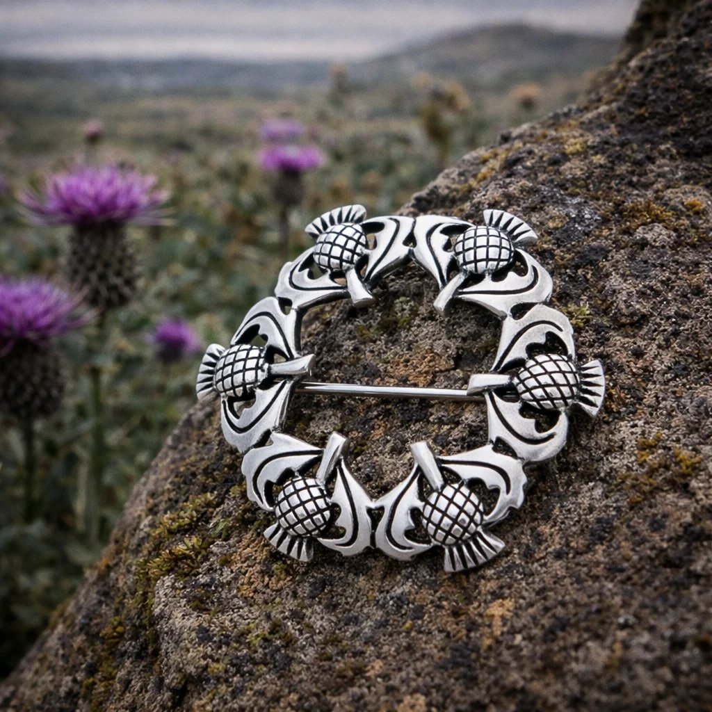 Round Scottish Thistle Sterling Silver Pin - Jewelry | Caelmoon
