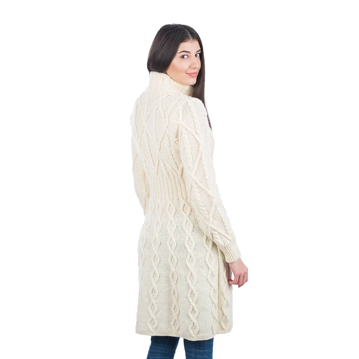 SAOL Aran Cable Signature Coat – 100% Merino Wool Irish Knitwear - Image 4 | Caelmoon