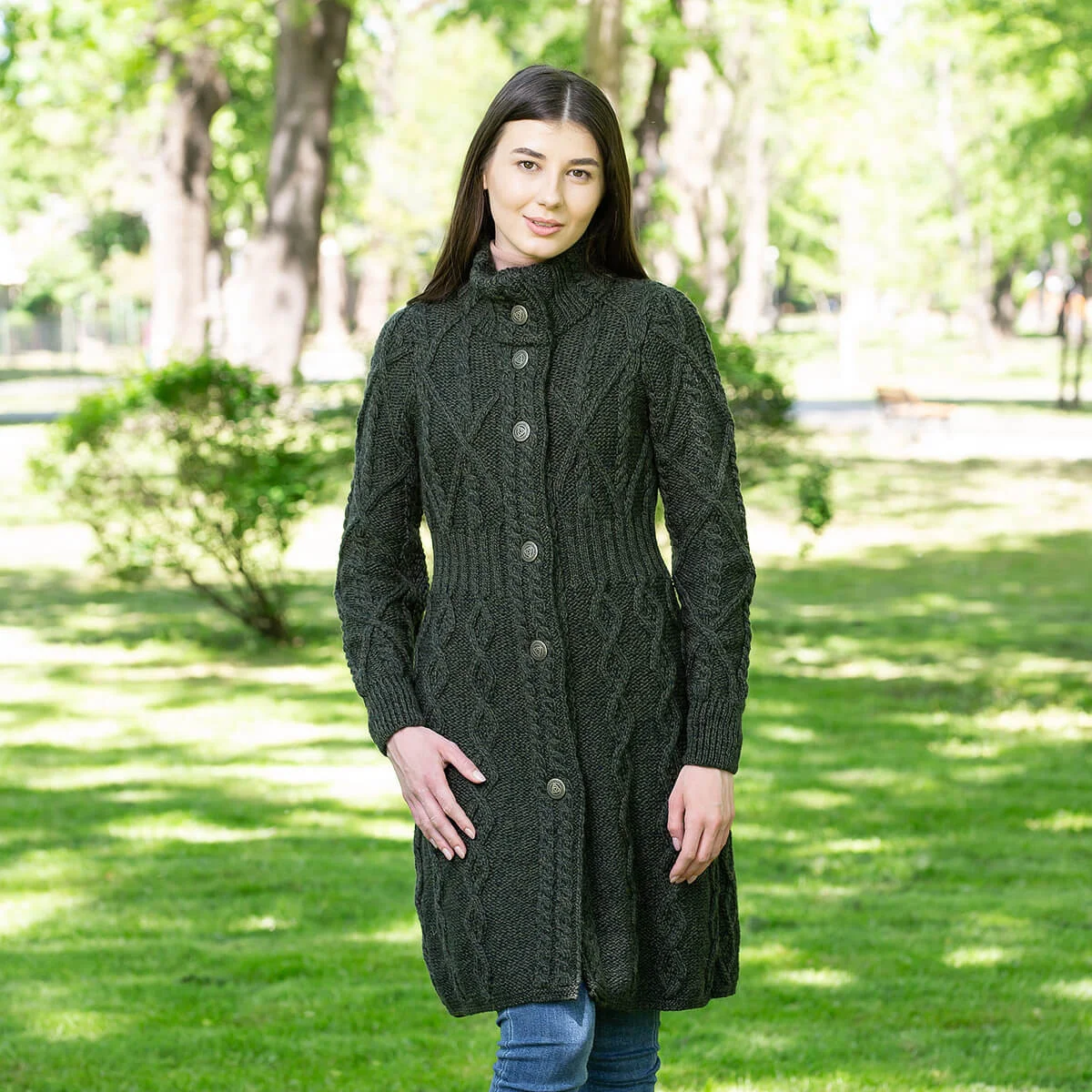 SAOL Aran Cable Signature Coat – 100% Merino Wool Irish Knitwear - Image 6 | Caelmoon