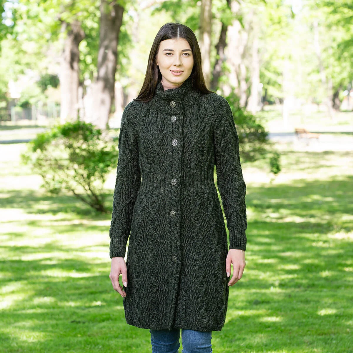 SAOL Aran Cable Signature Coat – 100% Merino Wool Irish Knitwear - Image 7 | Caelmoon