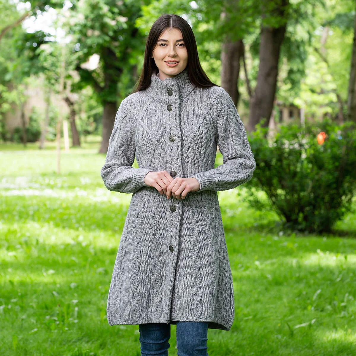 SAOL Aran Cable Signature Coat – 100% Merino Wool Irish Knitwear - Image 11 | Caelmoon