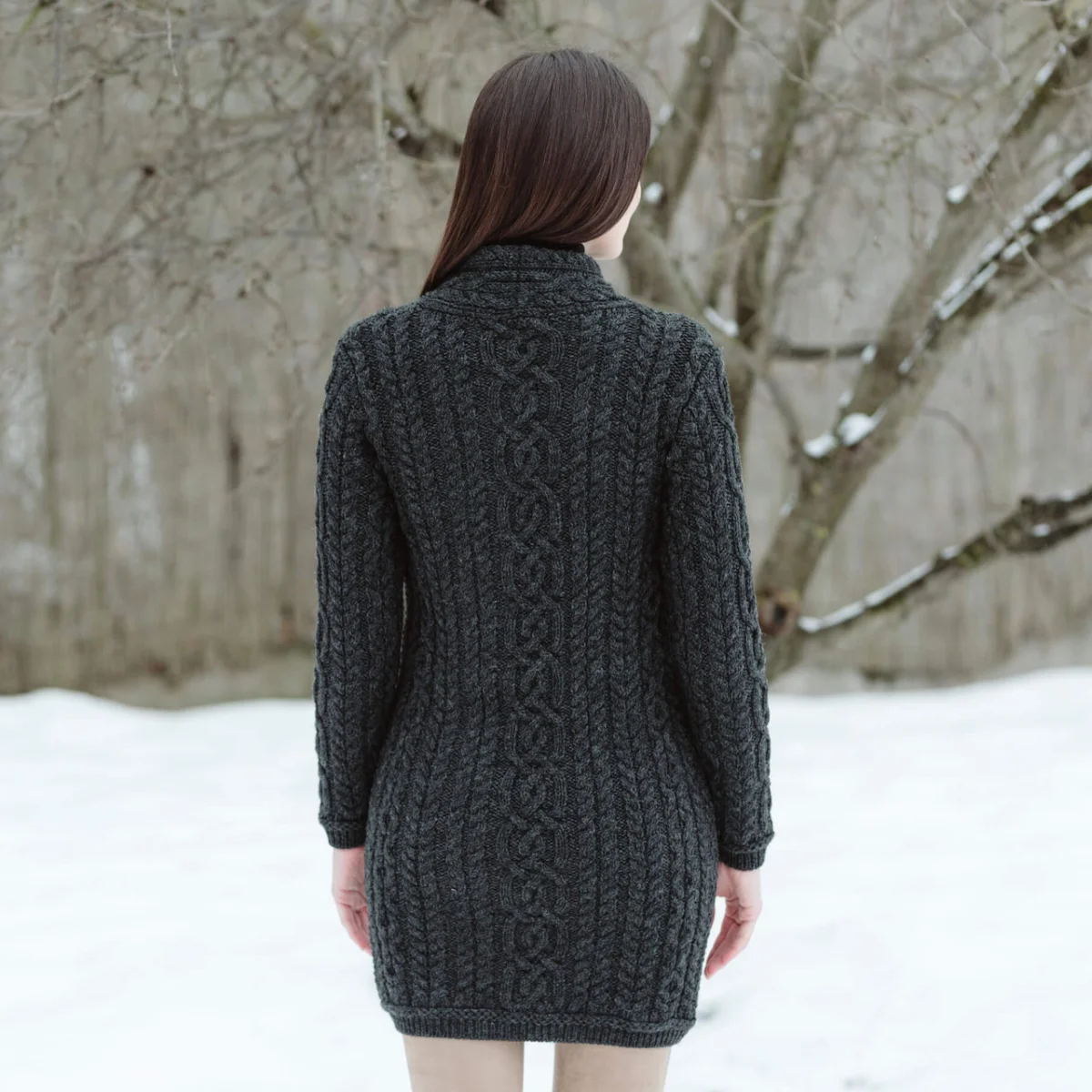 SAOL Cable Knit Side Zip Long Cardigan – 100% Merino Wool Irish Knitwear - Image 3 | Caelmoon