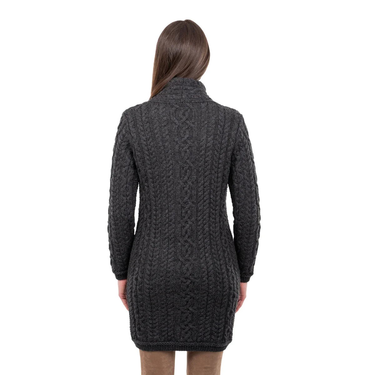 SAOL Cable Knit Side Zip Long Cardigan – 100% Merino Wool Irish Knitwear - Image 5 | Caelmoon