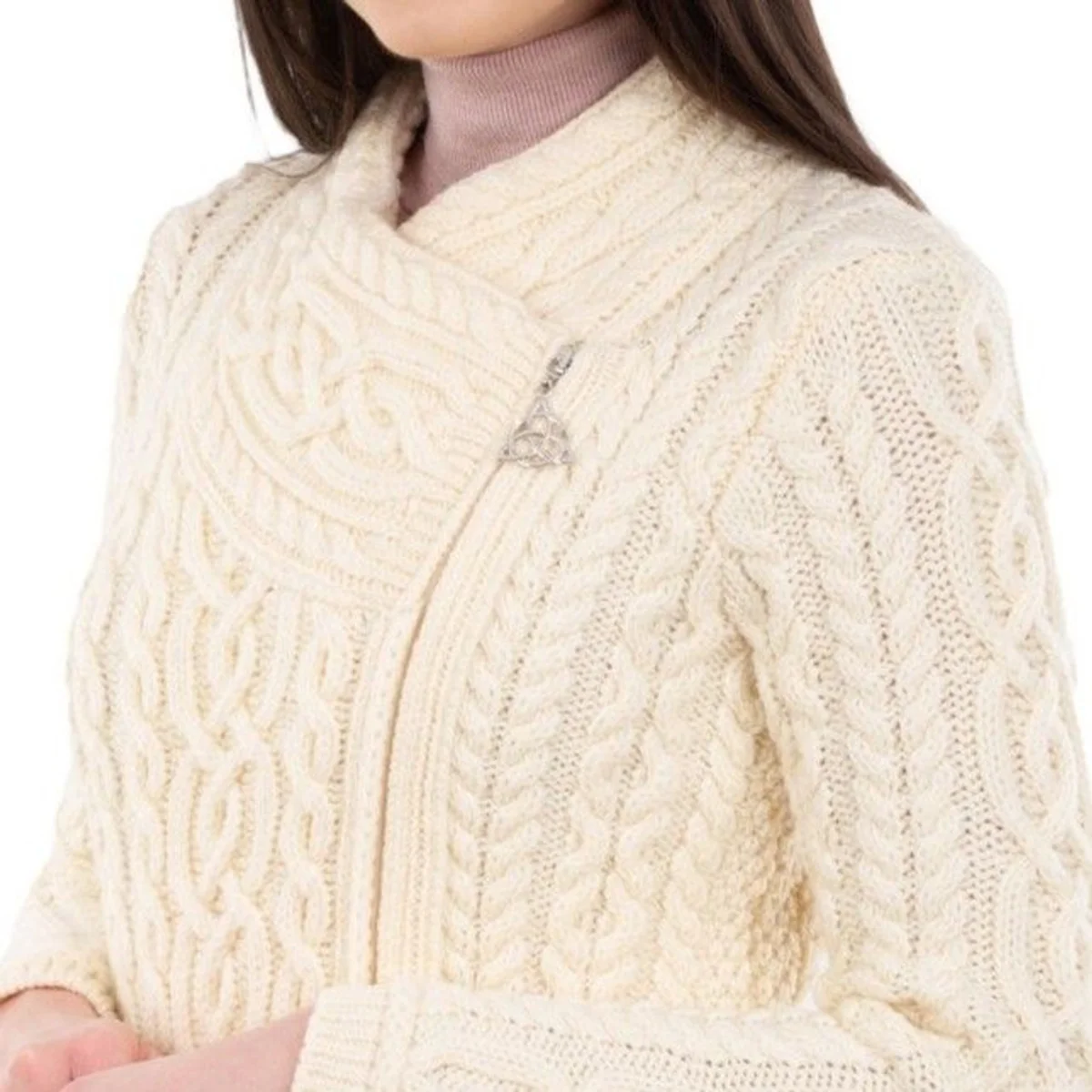 SAOL Cable Knit Side Zip Long Cardigan – 100% Merino Wool Irish Knitwear - Image 10 | Caelmoon