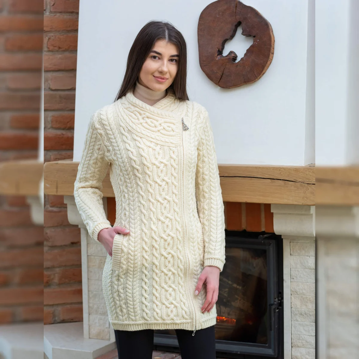 SAOL Cable Knit Side Zip Long Cardigan – 100% Merino Wool Irish Knitwear - Image 8 | Caelmoon