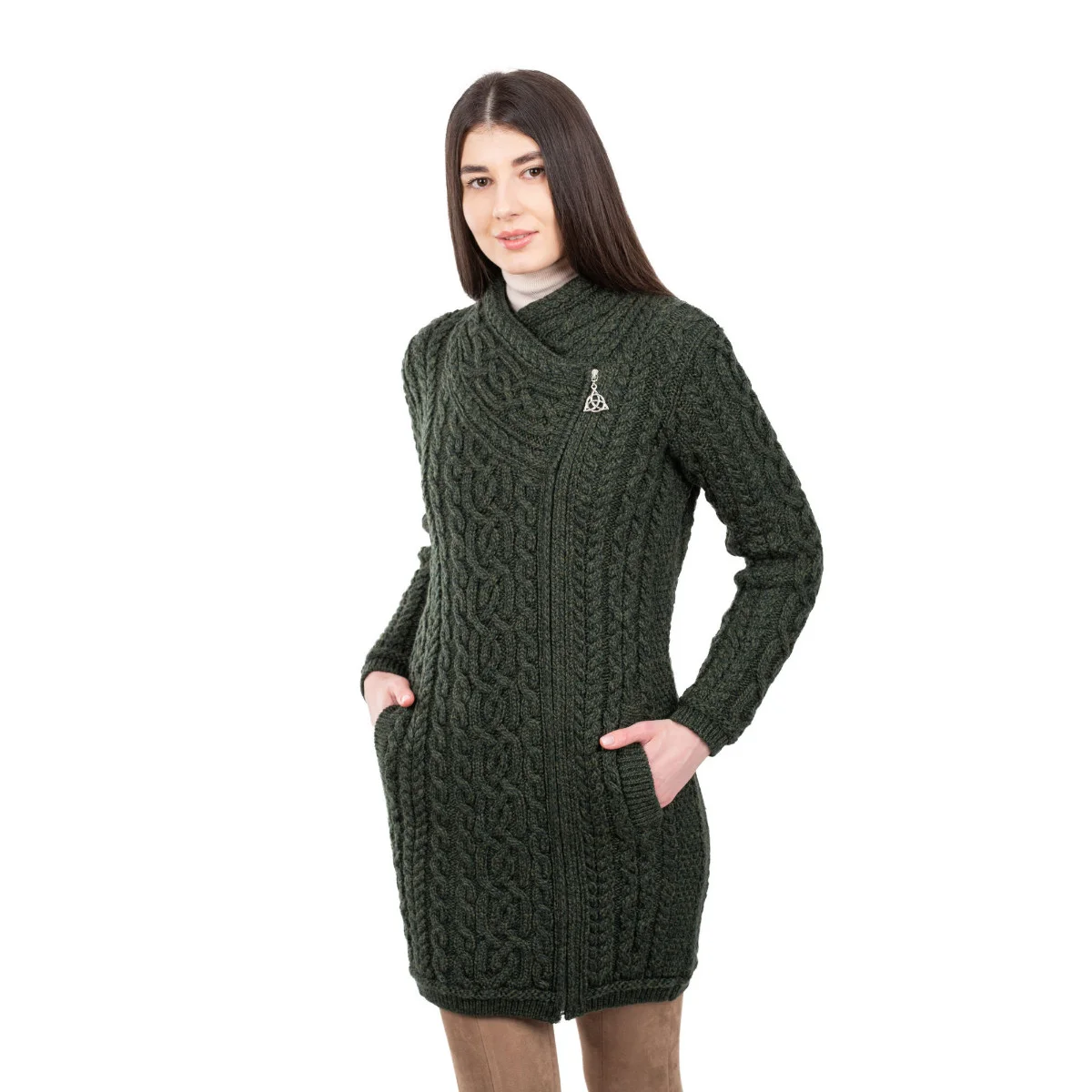 SAOL Cable Knit Side Zip Long Cardigan – 100% Merino Wool Irish Knitwear - Image 17 | Caelmoon