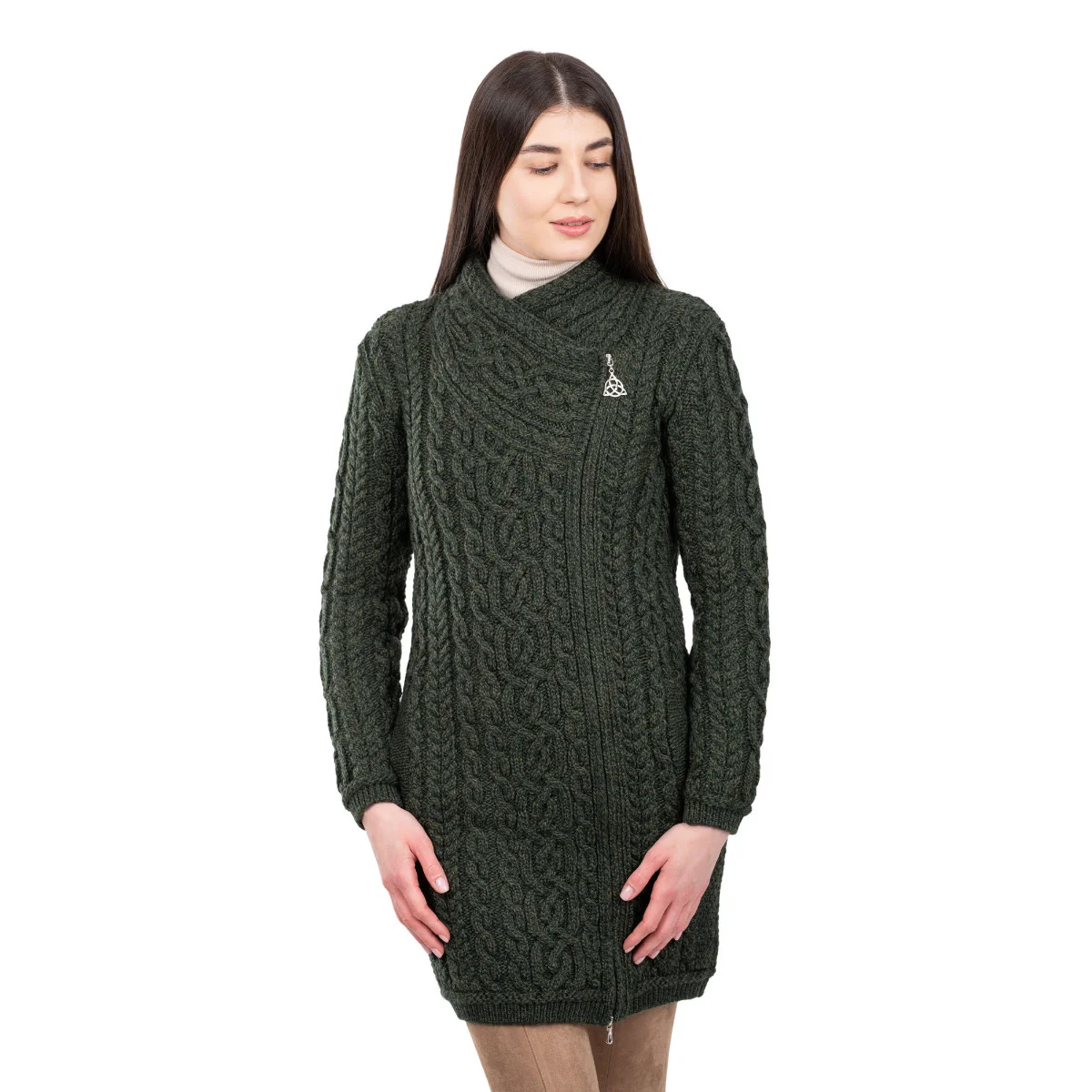 SAOL Cable Knit Side Zip Long Cardigan – 100% Merino Wool Irish Knitwear - Image 19 | Caelmoon