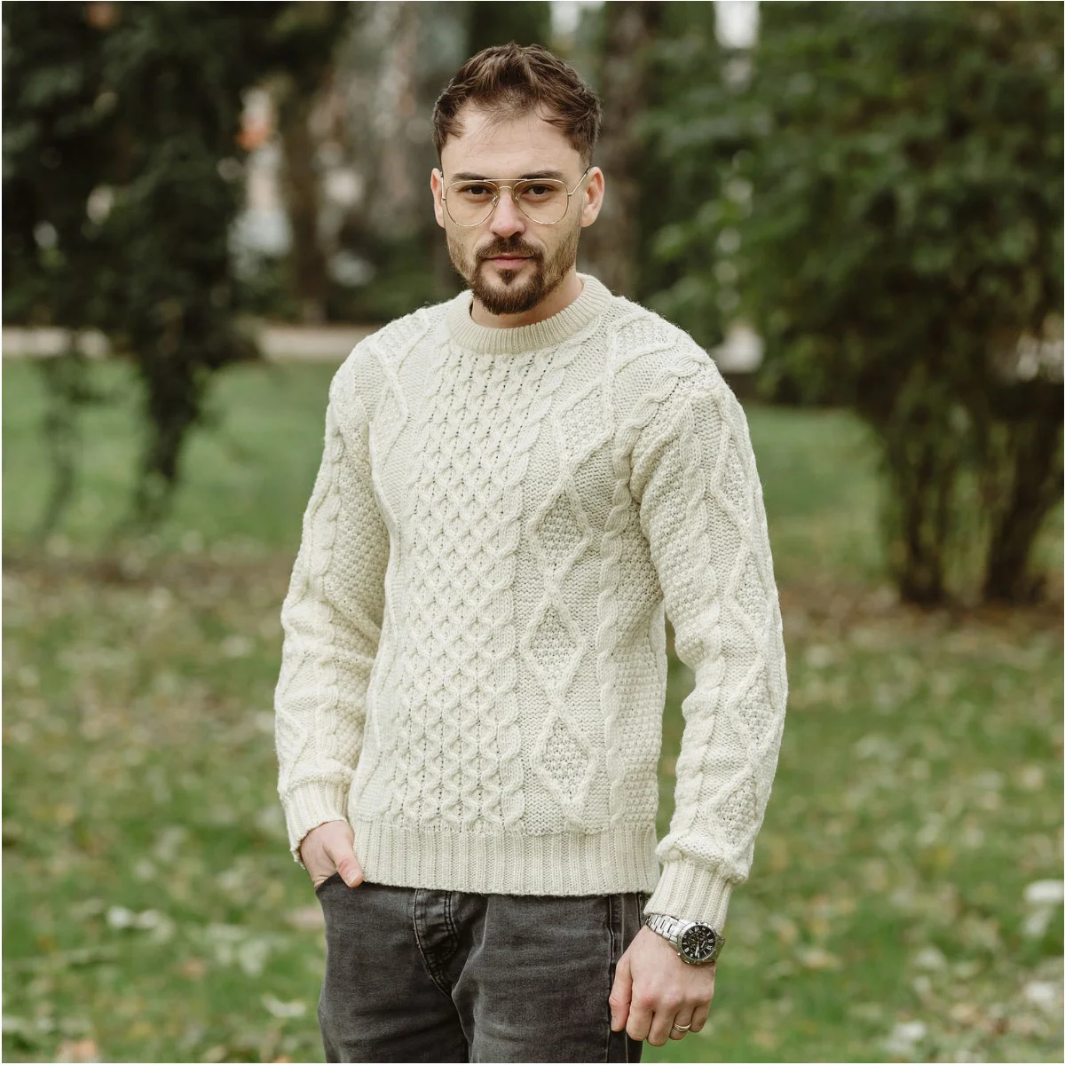 SAOL Fisherman Cable Sweater – 100% Pure Virgin Wool Irish Knit - Image 6 | Caelmoon