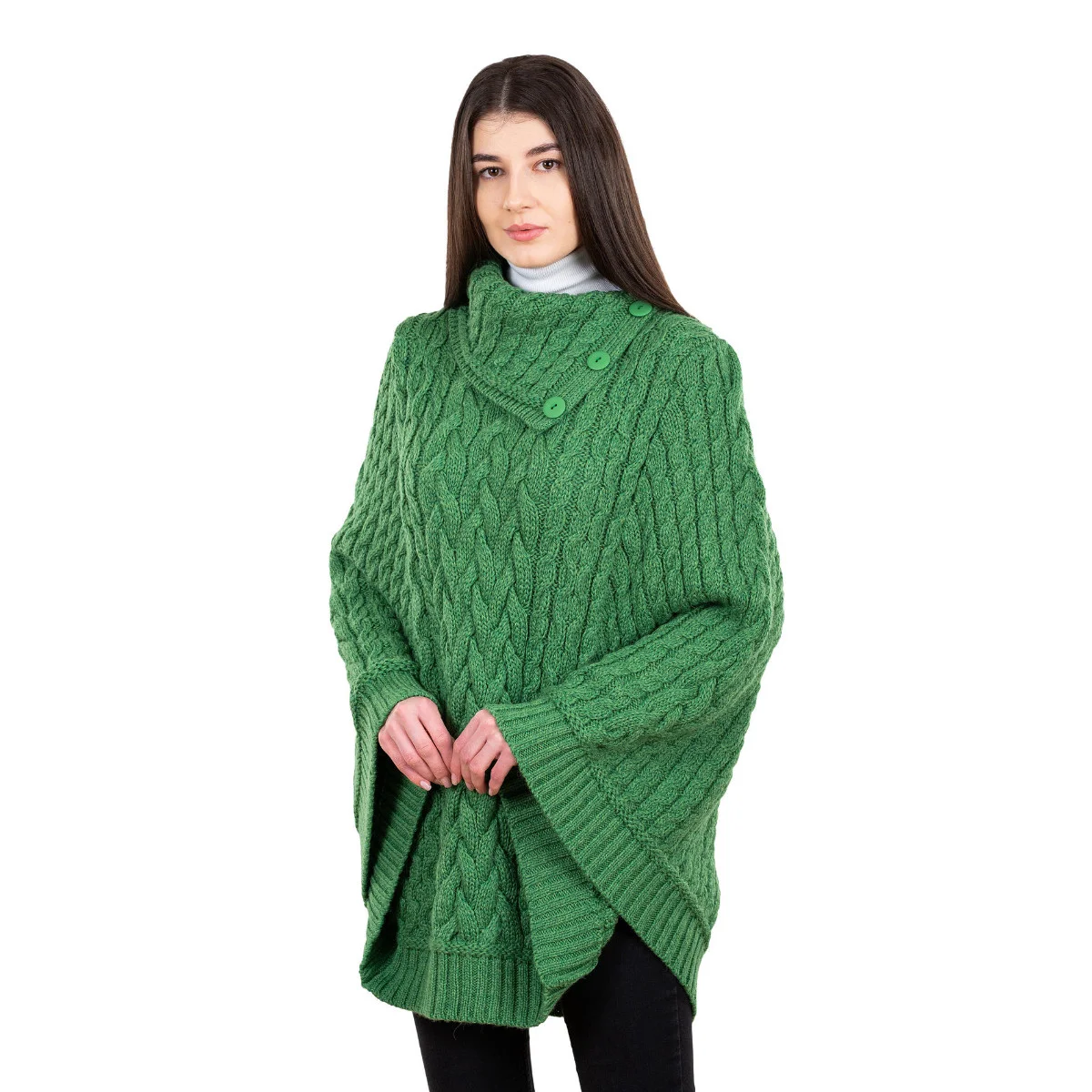 SAOL Women’s Cowl Neck Button Poncho – 100% Pure Merino Wool - Image 23 | Caelmoon