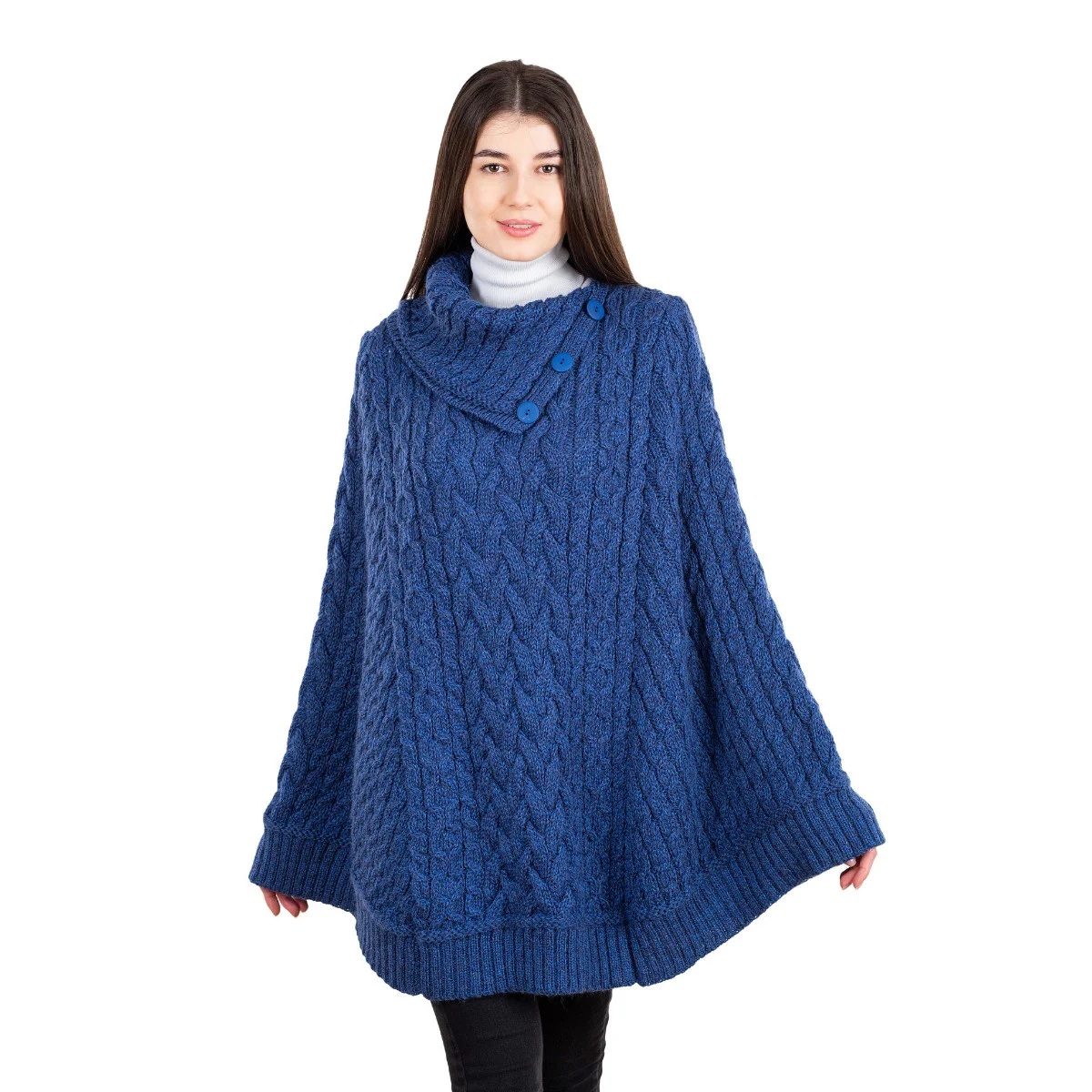 SAOL Women’s Cowl Neck Button Poncho – 100% Pure Merino Wool - Image 24 | Caelmoon