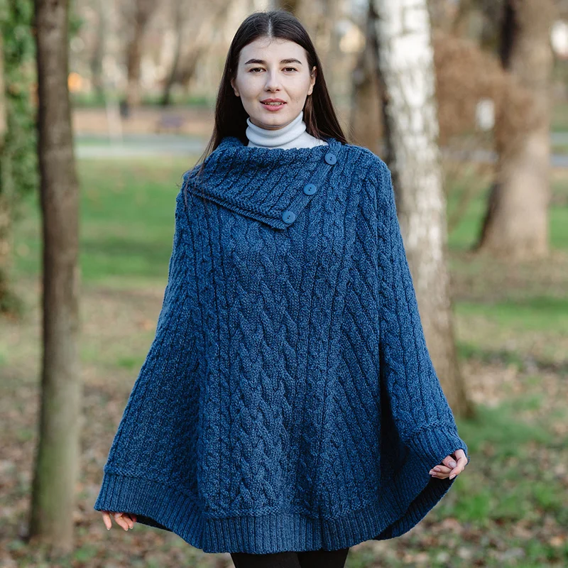 SAOL Women’s Cowl Neck Button Poncho – 100% Pure Merino Wool - Image 7 | Caelmoon