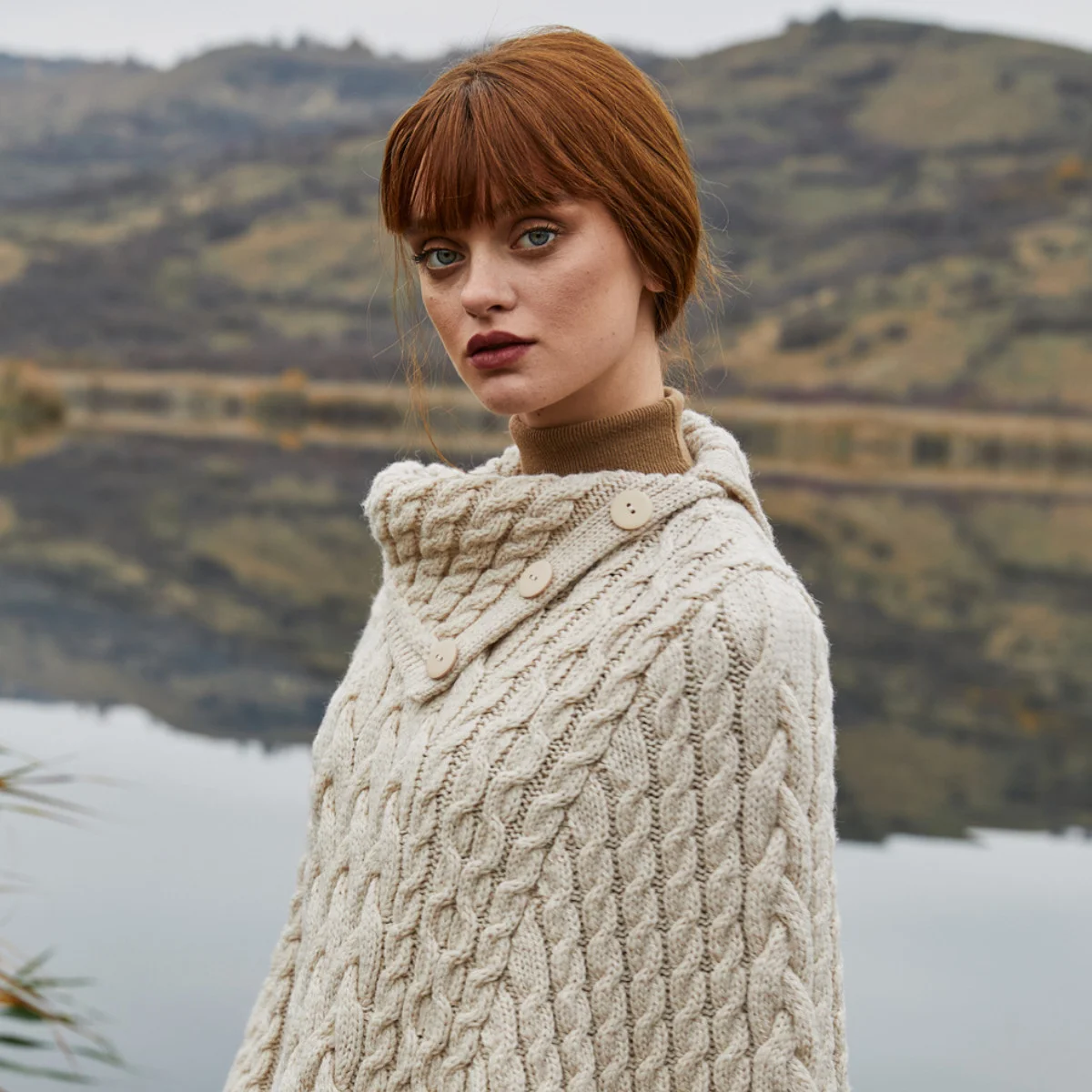 SAOL Women’s Cowl Neck Button Poncho – 100% Pure Merino Wool - Image 13 | Caelmoon