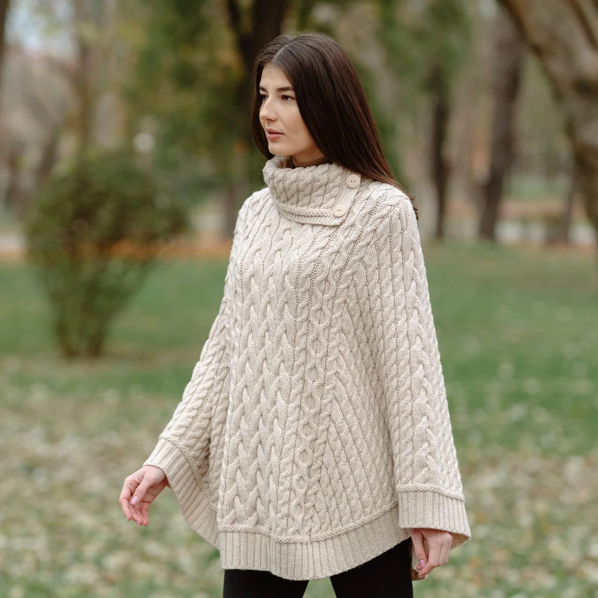 SAOL Women’s Cowl Neck Button Poncho – 100% Pure Merino Wool - Image 5 | Caelmoon