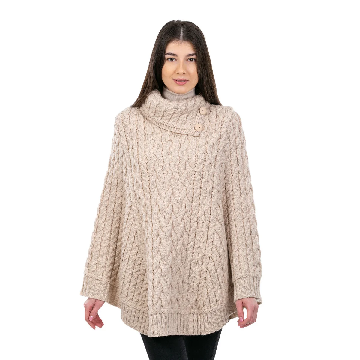 SAOL Women’s Cowl Neck Button Poncho – 100% Pure Merino Wool - Image 15 | Caelmoon