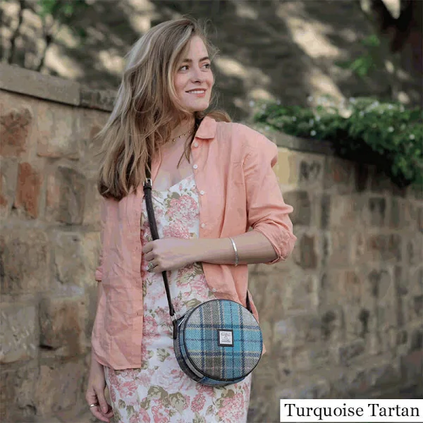 Scottish Harris Tweed Bannock Round Shoulder Bag – Authentic Wool Tartan Crossbody Purse - Image 11 | Caelmoon
