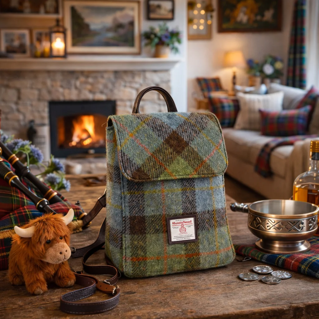 Scottish Harris Tweed Tummel Mini Backpack – Authentic Wool Tartan Bag with Adjustable Straps - Image 3 | Caelmoon