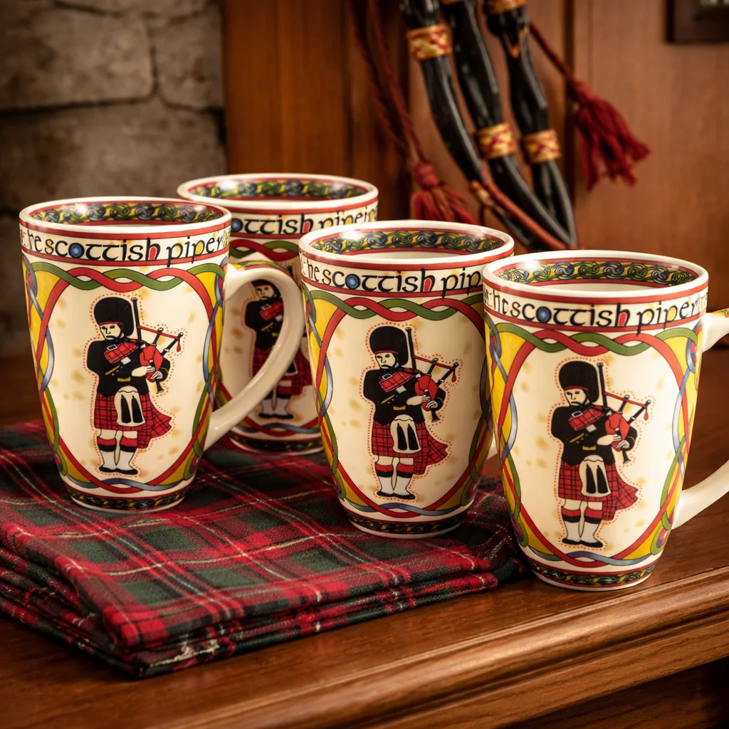 Scottish Piper Bone China Mug – Traditional Heritage Design - Image 2 | Caelmoon