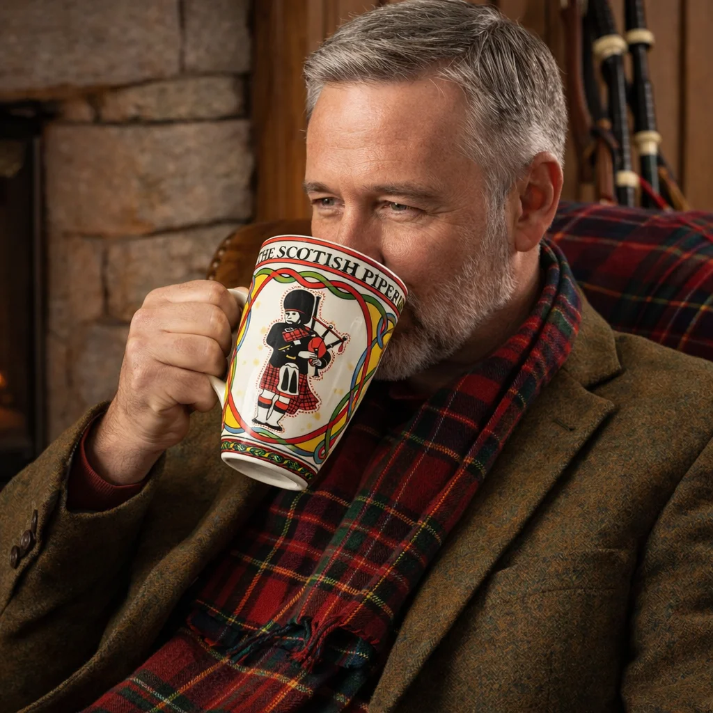 Scottish Piper Bone China Mug – Traditional Heritage Design - Image 3 | Caelmoon