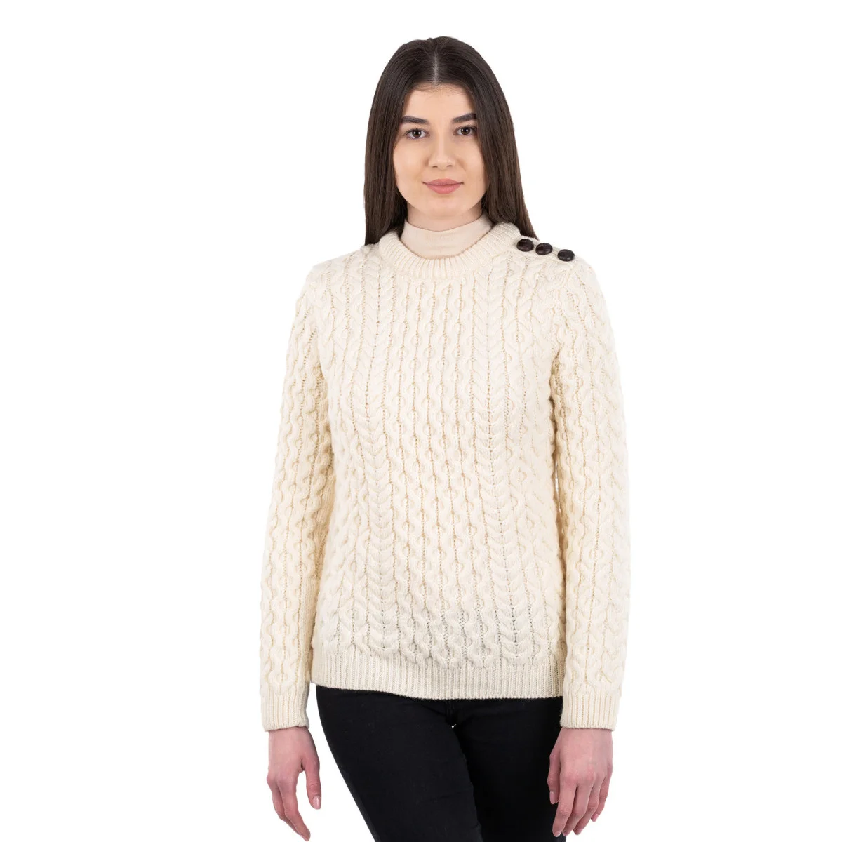 Side Button Knit Sweater – Classic Irish Wool Pullover with Button Detail - Image 9 | Caelmoon
