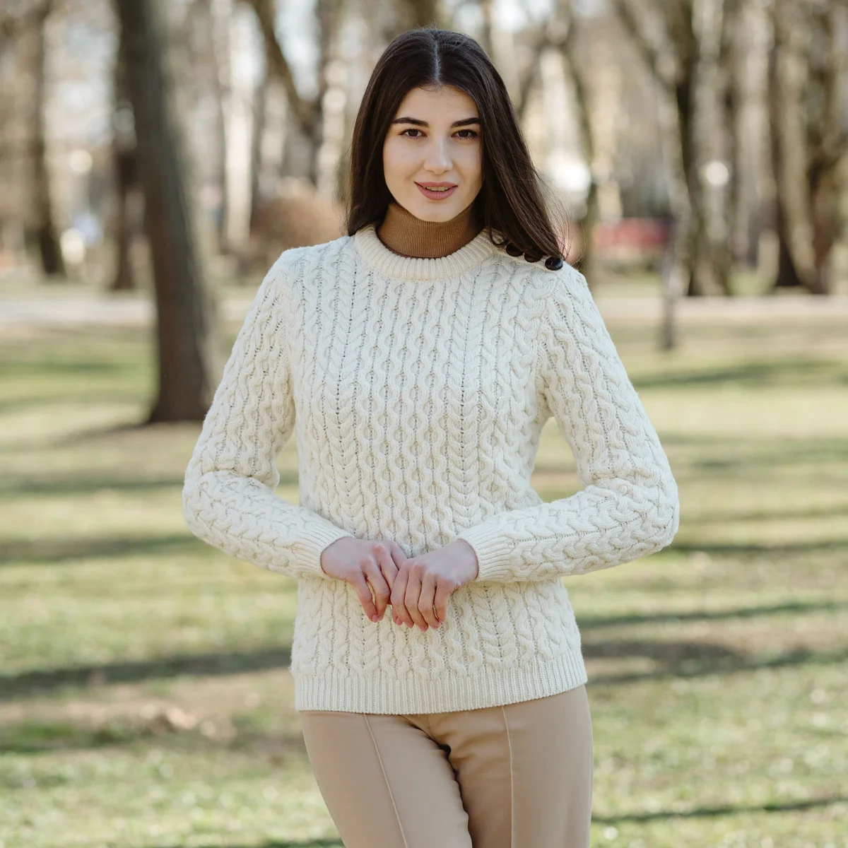 Side Button Knit Sweater – Classic Irish Wool Pullover with Button Detail - Image 3 | Caelmoon