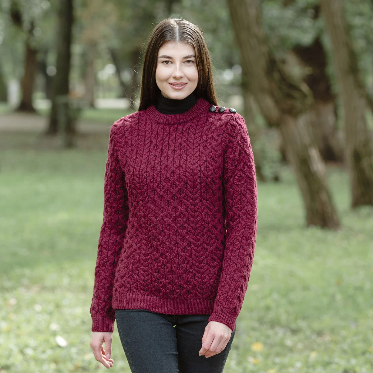 Side Button Knit Sweater – Classic Irish Wool Pullover with Button Detail - Image 5 | Caelmoon