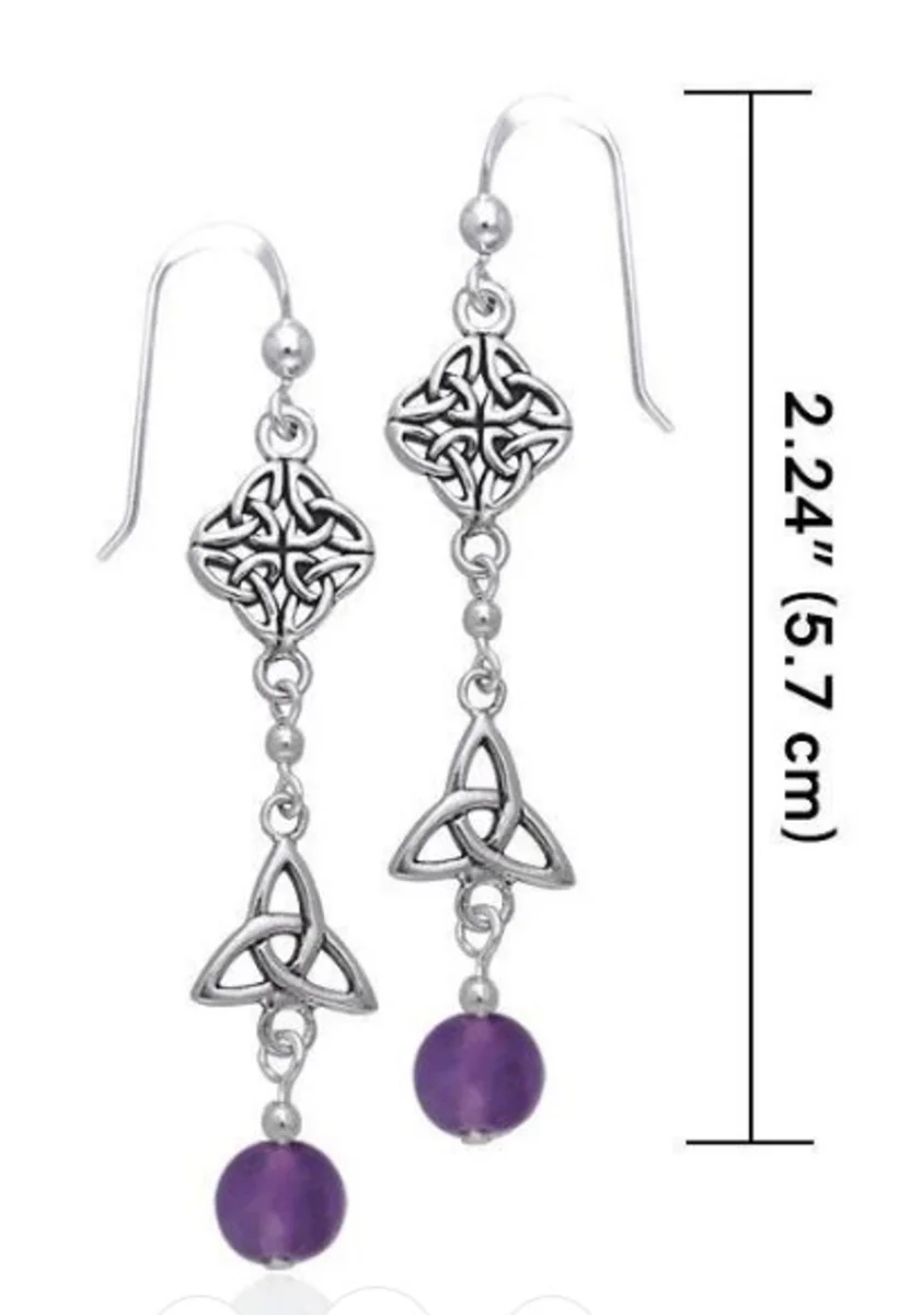 Silver Celtic Knot Drop Earrings with Amethyst Bead – Heritage Jewelry - Image 3 | Caelmoon