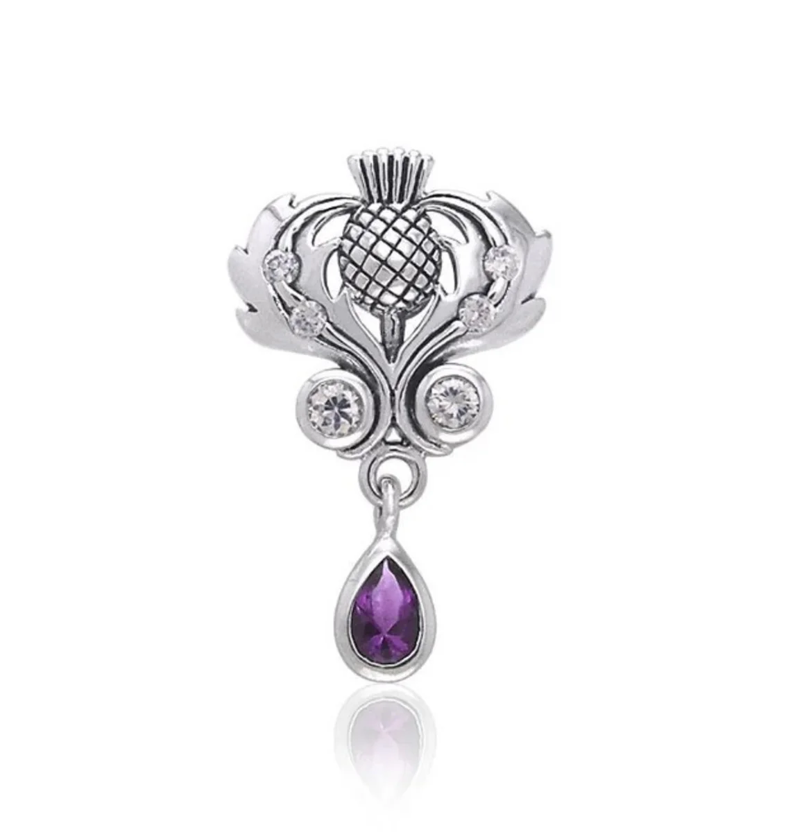 Silver Scottish Thistle Pendant with Amethyst – Sterling Scottish Jewelry - Image 3 | Caelmoon