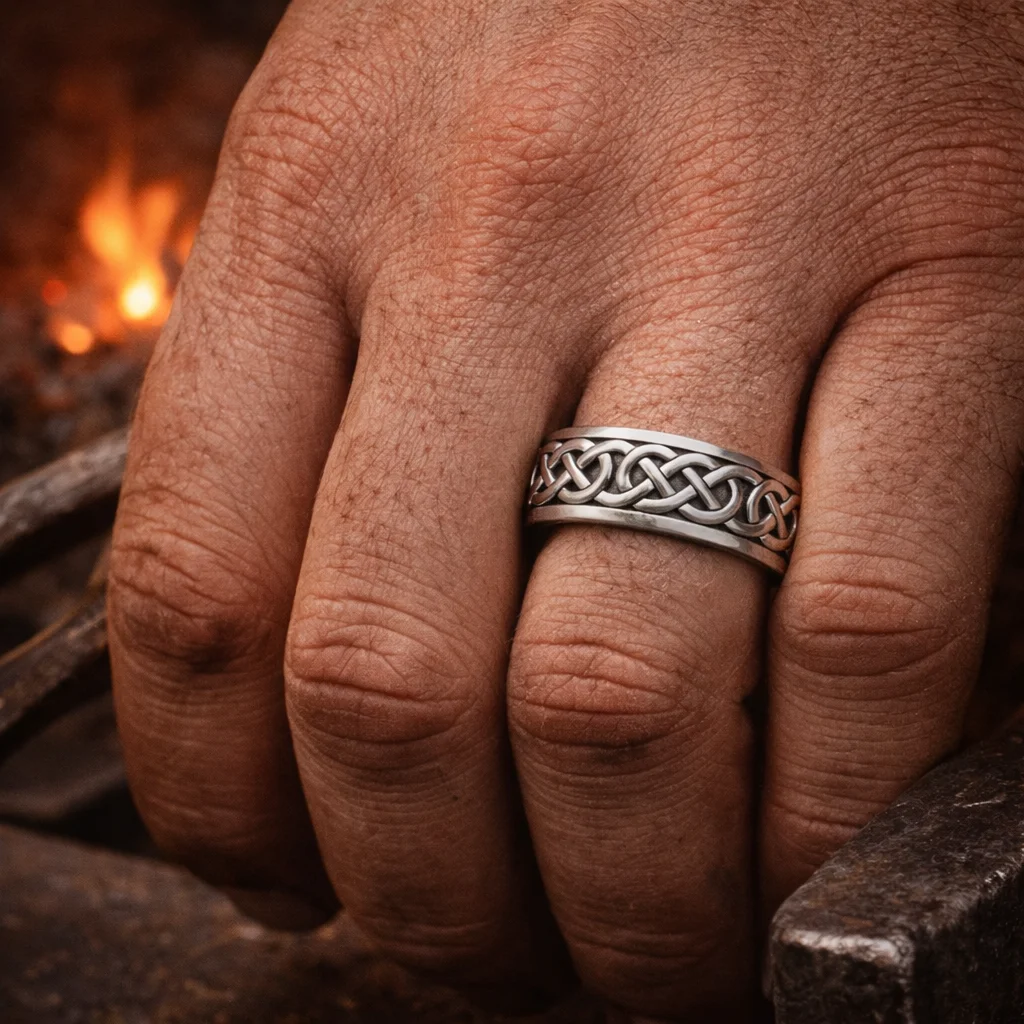 Sterling Silver Engraved Celtic Knot Band Ring | Irish Heritage Jewelry - Image 2 | Caelmoon