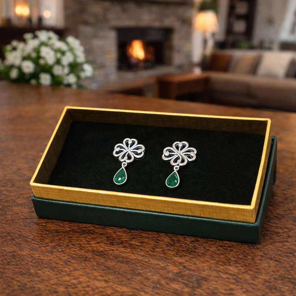 Sterling Silver Four-Leaf Clover Post Earrings | Lucky Irish Jewelry - Image 2 | Caelmoon