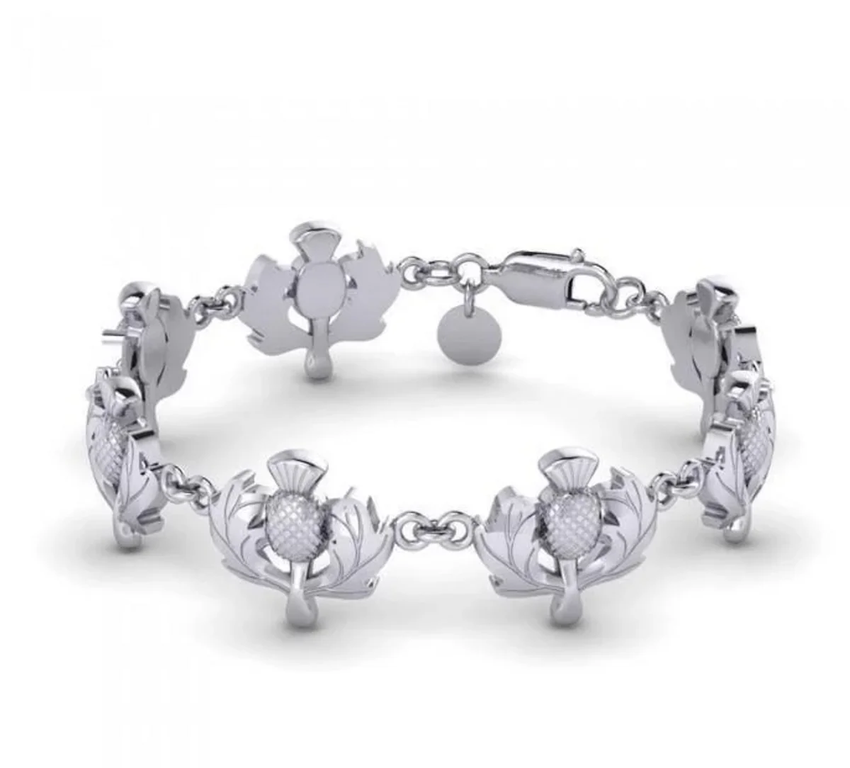 Sterling Silver Scottish Thistle Bracelet – Determination & Strength Jewelry - Image 3 | Caelmoon