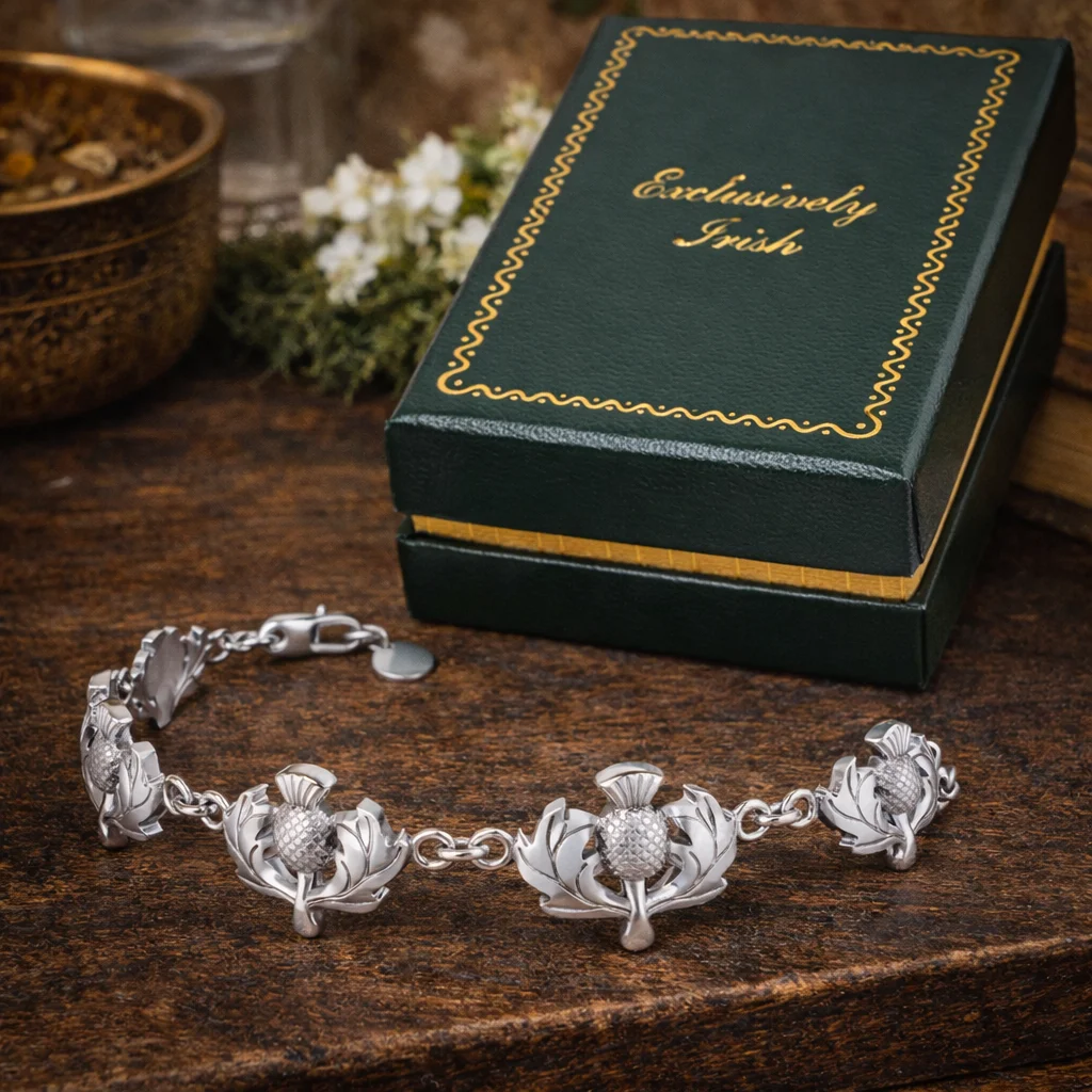 Sterling Silver Scottish Thistle Bracelet – Determination & Strength Jewelry | Caelmoon