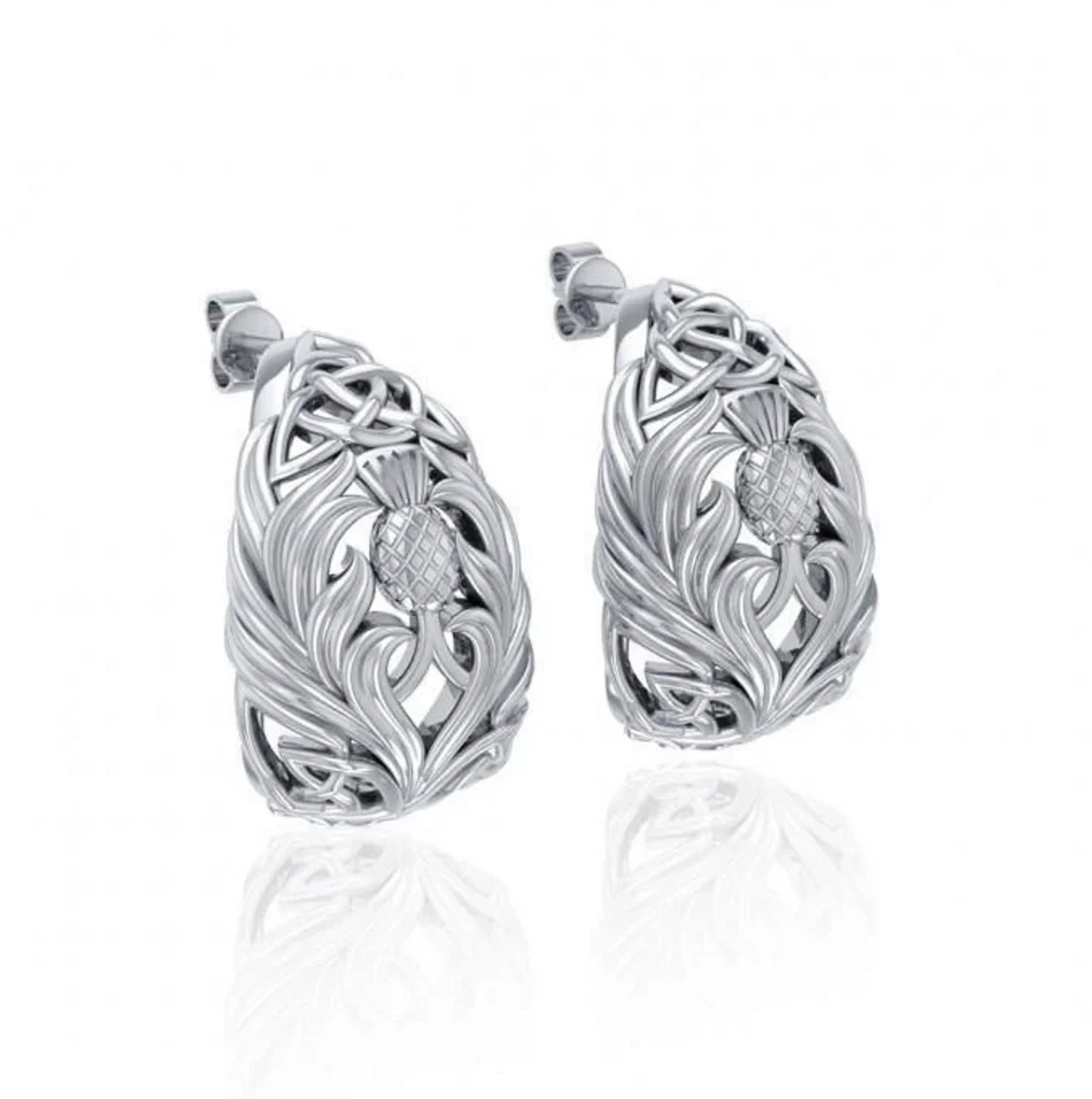 Teardrop Celtic Knotwork Post Earrings with Thistle Motif – Sterling Irish Heritage Jewelry - Image 3 | Caelmoon