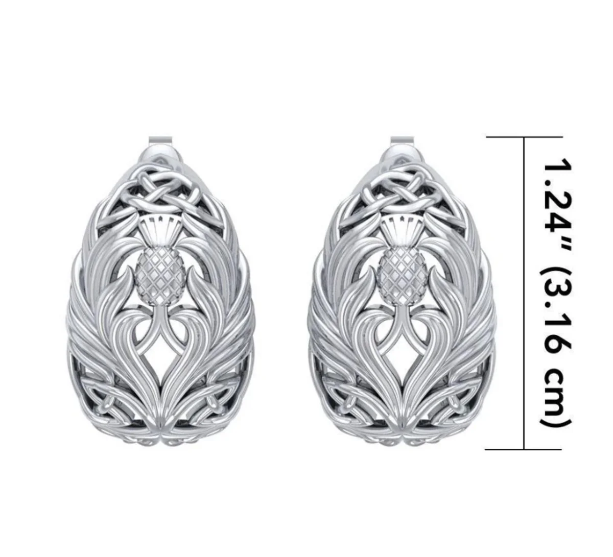 Teardrop Celtic Knotwork Post Earrings with Thistle Motif – Sterling Irish Heritage Jewelry - Image 4 | Caelmoon